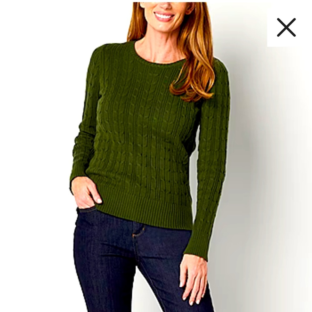 St. John's Bay Womens Crew Neck Long Sleeve Cable Knit Pullover Sweater